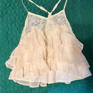 Cream Lace Ruffle Tank Top